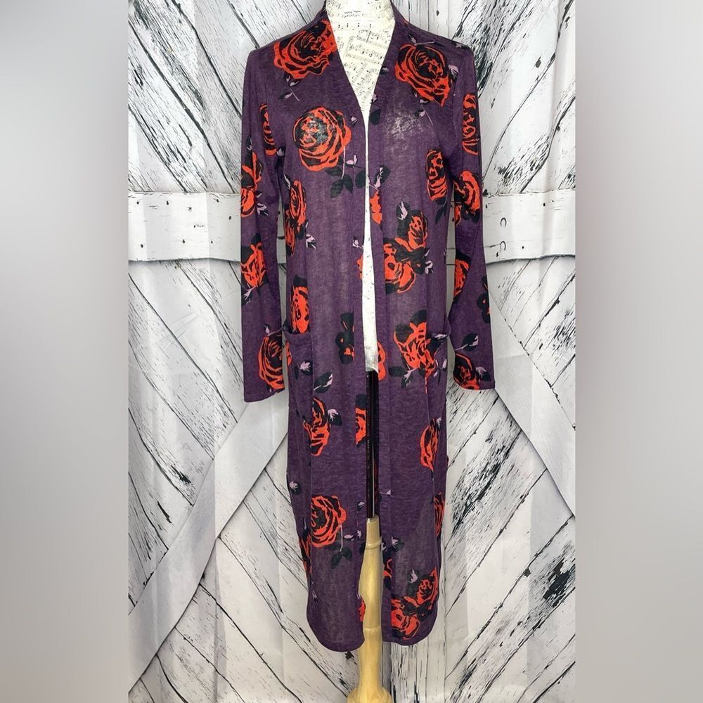 G by Guiliana Floral Open Long Sleeve Cardigan Duster Size L